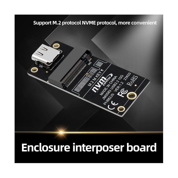 M.2 til Type-c Ssd kabinetadapter M2 Nvme HDD kabinet Interposer Board Jms583 Chip 10gbps Suppo