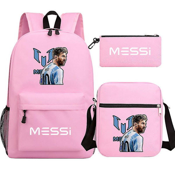 Nye Messi Rygsække 3stk Fodboldstjerner Printe Letvægts Simple Laptop Skole Tasker Junior-senior Gymnasieelever Mochilas DB Black