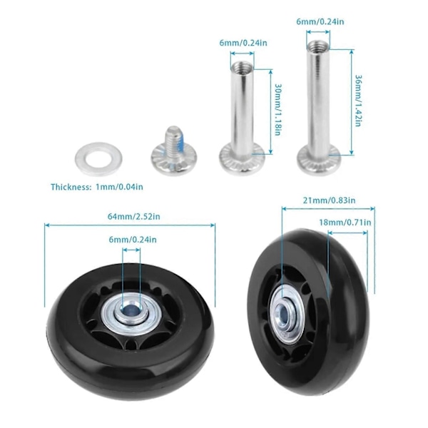2 Matkalaukun Pyörän Korvaussarjaa - Koot 45mm, 54mm, 64mm Täydellä Asennussarjalla [DB] 64mm 18mm
