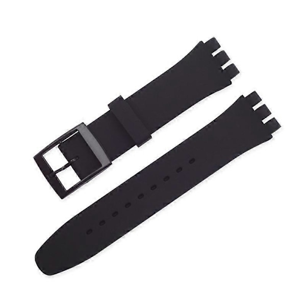 19mm Vandtæt Solid Farve Urrem Silikon Urrem med Spænde til Swatch - Sort db