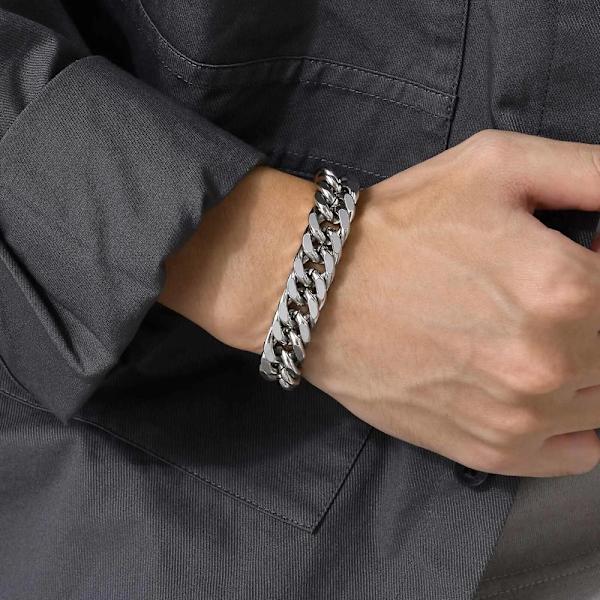 12/15MM bredd rostfritt stål kubansk kedja armband för män, silverfärg mode hip hop man pojke armband smycken DB 12MM Width 19cm