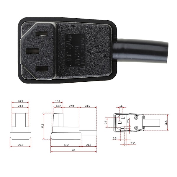 C13 Strømstik 90 Grader Vinklet IEC 320 Hun-Stik AC 10A / 250V Strømkabel Stikkontakt Til Rejsende Hjem [DB]