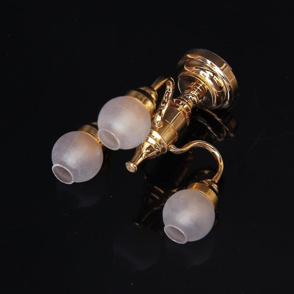 2x 1:12 Dukkehus Messing Lysekrone 3 Arm Lampe Led Taklampe Glasskjerm [DB]