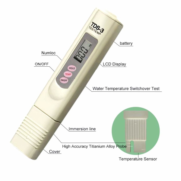TDS-måler, vannkvalitetstesterfilterpenn, nøyaktighetstesting av vannkvalitet for drikkevann