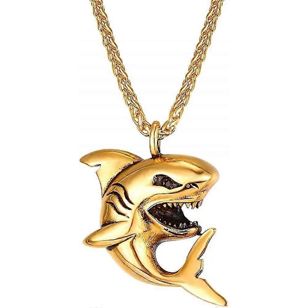 Hai/fisk/delfin Anheng Dyresmykker Menn Gutter Halskjede Med Rustfritt Stål FZY [DB] 02 Shark Gold