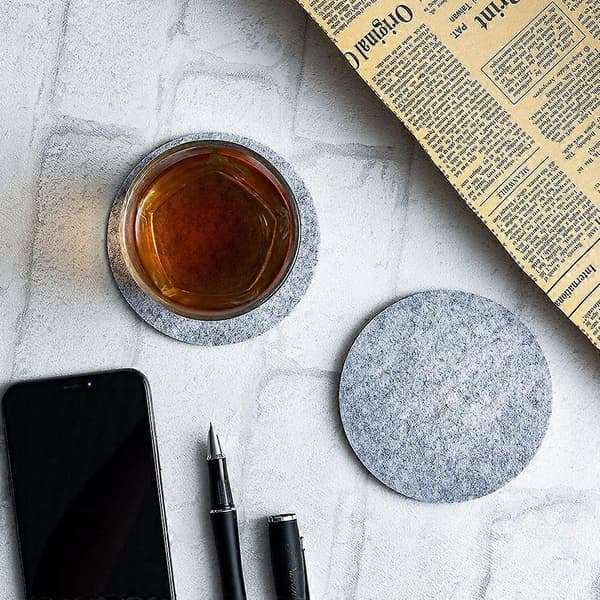 Premium Filt Coasters til Drikkevarer, Sæt med 12 Runde Grå Coasters