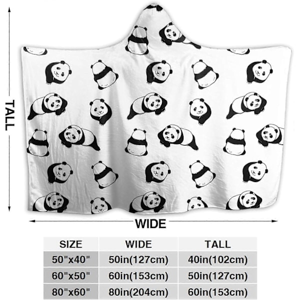 Söt Panda Huvad Filt Mjuk Plysch Bärbar Filt Varm Huvad Robe Poncho Kappa Wrap Badrock Soffa Sov Bedding 50\"x40\" [DB] 50x40in 125x100cm