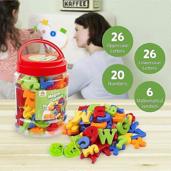 Magnetiska Bokstäver Siffror Alfabetet Kylskåpsmagneter Färgglada Plast Abc 123 Utbildningsleksakssats Förskoleinlärning Stava Räkna Versaler{ DB}