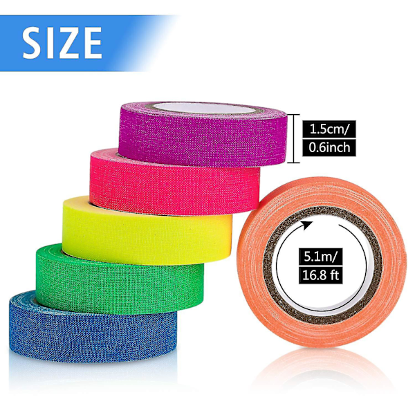 6 Färger Neon Gaffer Cloth Tape, Fluorescerande UV Svartljus Glöd I Mörkret Tejp För UV-Fest 15mm*5m BD