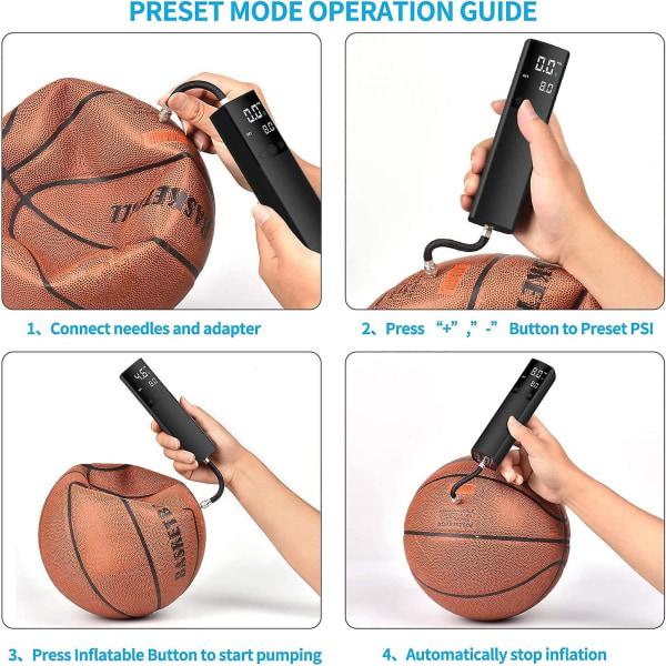 Elektrisk ballpumpe, smart luftpumpe Bærbar rask balloppblåsing med presis trykkmåler og digital LCD-skjerm for fotballbasketball volleyball