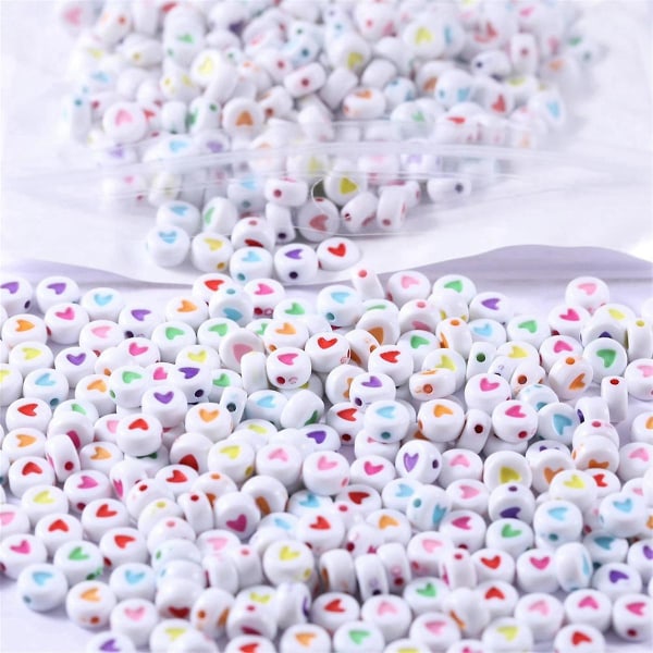 500 kpl valkoisia sekoitettuja pyöreitä akryylihelmiä 4x7mm värikkäitä sydämenmuotoisia helmiä koruihin tekemiseen itse rannekoruja kaulakoruihin