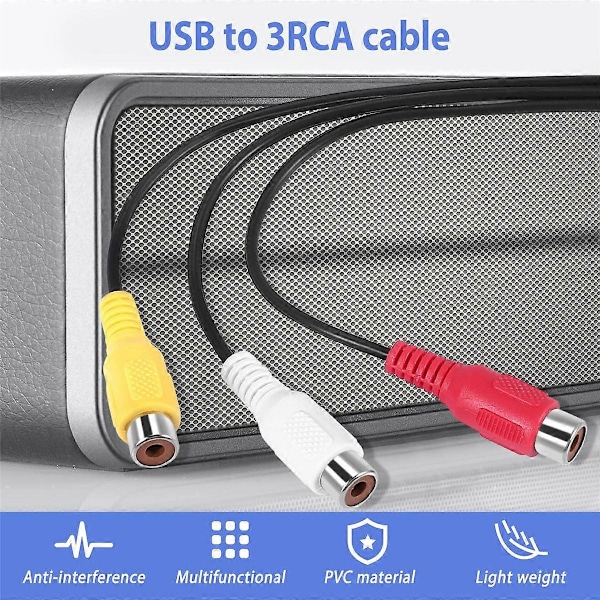 USB til 3RCA Kabel USB Hunn til 3 Rgb Video AV Kompositt Adapter Konverterer Kabelledning Kontakt Lea [DB] Black