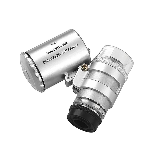 Bærbar Mini Lomme 60x Mikroskop Håndholdt Forstørrelsesglas Lup UV Lys Valutadetektor Juvel