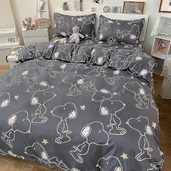 3/4 Dele Sæt Kawaii Snoopy Tegneserie Bomuld Dynebetræk Lagende Pudebetræk Anime Komfortabel Blød Husholdnings Sengetøj Artikel Gaver [DB] 4piece set200x230cm shinubihui