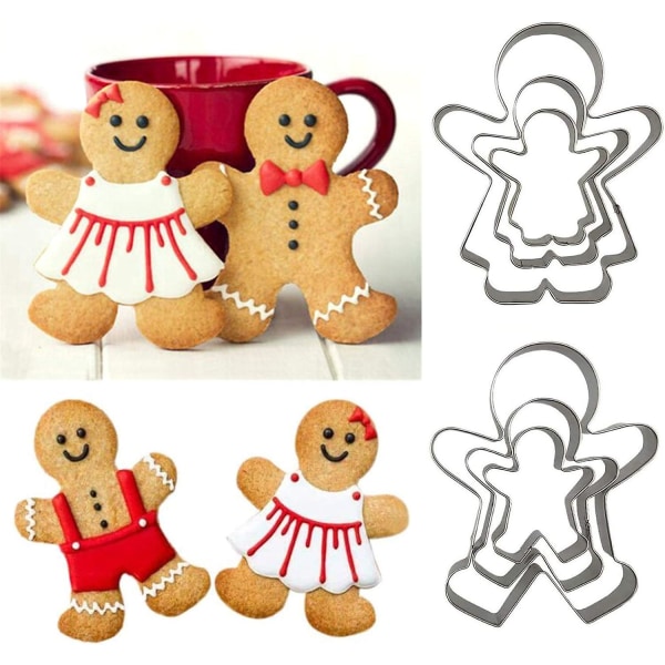 Gingerbread Man Cookie Cutters Sæt: Rustfrit stål Dreng og Pige kiks Cutter Former