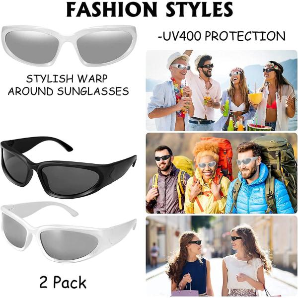 2 stk sjal rundt solbriller, stilige polariserte solbriller Uv400 Sports Futuristiske ovale briller For menn Kvinner Fiske Golf Kjøre Solbriller