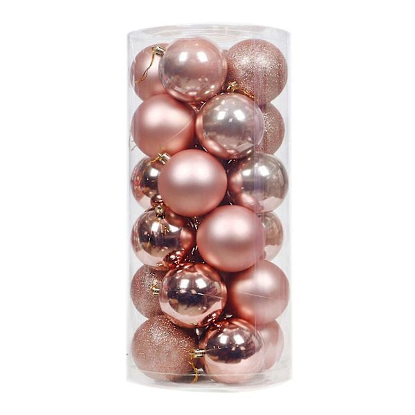 24 st julgranskulor Dekorativa Tjocka Okrossbara Festliga Rekvisita Galvaniserade Pärlemor Kulor Hängsmycken För Jul {db} Rose Gold