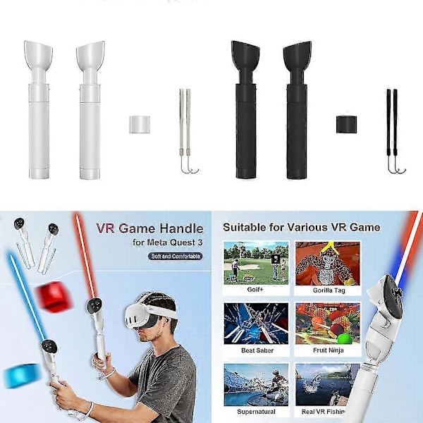 Kahvan kiinnikkeet Meta Quest 3 VR -ohjaimen lisävarusteille, VR Gorilla Tag pitkät kädet Beat Saber -jatkokahvat [DB] White
