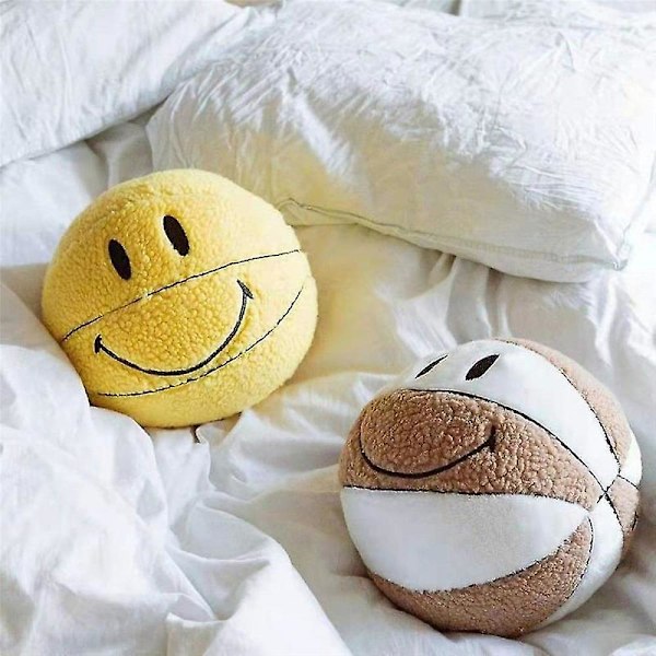 30cm Kreativ Leende Boll Plysch Leksak Söt Basketboll Kudde Bil Hem Basketboll Dock Smiley Boll Ventil Kasta Dock Kudde PYR {DB} 30-32cm color