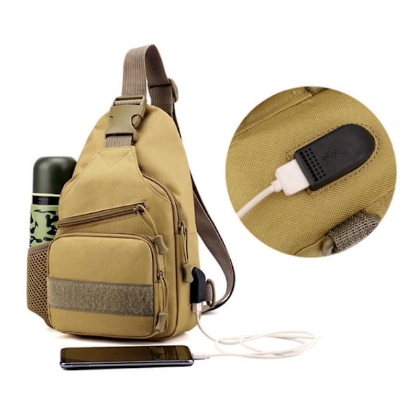 Mote Menns Camo Tactical Justerbar Rem Stropp Skulder Bag Cross-Body Bag Messenger Bag Sport Bryst Bag DB Khaki