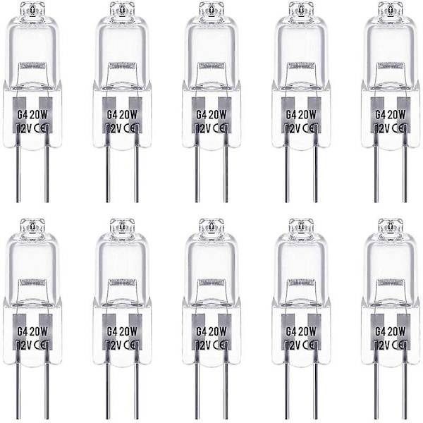 G4 Halogenpærer, 12V 20W Halogen Stiftsokkel Lampe, 2800K Varmhvit, dimbar, G4 Lavvolt Halogenlampe, klar Kapsellampe, 10-pakning [DB]