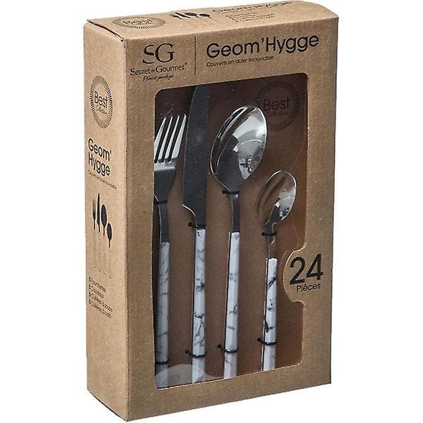 Bestickset med vitt marmor mönster - 24 delar Silver  [dB}