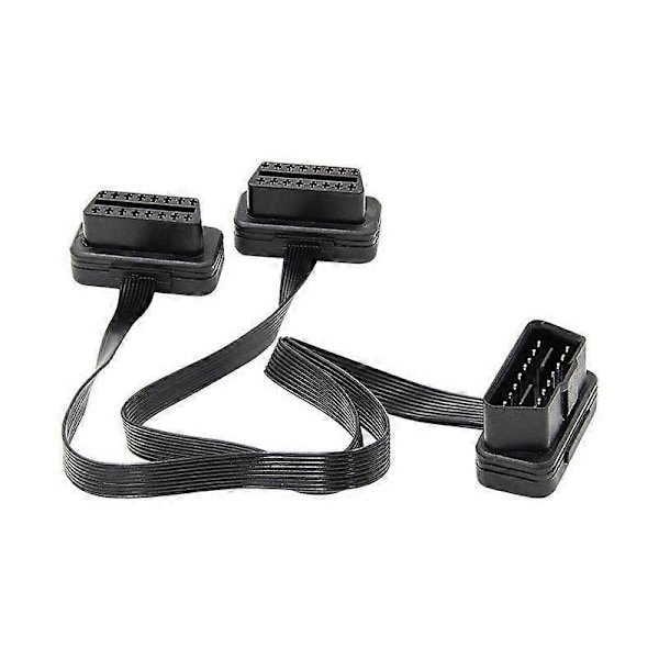 OBDII Forlænger Dobbelt Stik Y-Splitter OBD OBD2 16PIN Han til Hun Forbindelse Flad + Tynd til [DB] black