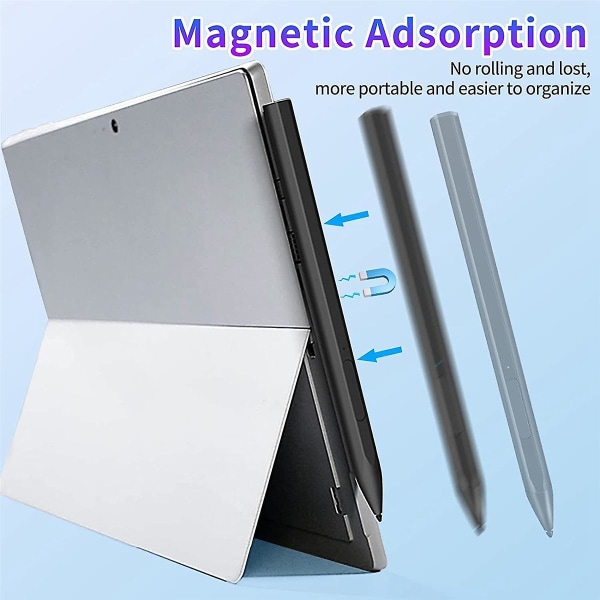 Stylus Pen Magnetisk Til Surface Pro 3/4/5/6/7 Pro X Go 2 Book Latpop 4096 Niveauer Tryk Palm Afvisning-sort