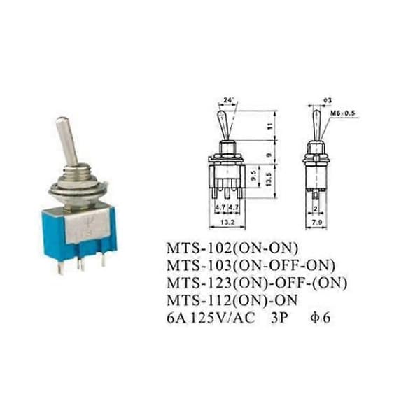 10 stk MTS-101 2-polet SPST ON-OFF 2-position 6A 125V AC Mini Toggle Switch Kit [DB]