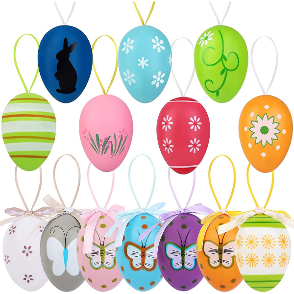 14 kappaletta värikkäitä pääsiäismunia Pääsiäisriippuvat koristeet Pääsiäisriippuvat koristeelliset pääsiäismunat maalattu itse askarteluun Kodin koristelu, satunnainen tyyli