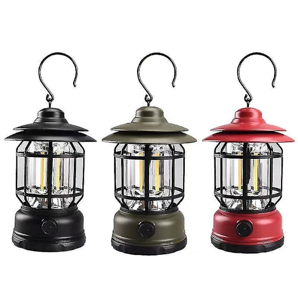 Utomhus COB-lykta Retro Campinglampa USB Laddningsbar Campinglykta Flamlampa {Db} Black