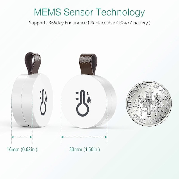 Bluetooth termometer hygrometer, trådløs termohygrometer mini, med smart sensor app, datalogger og eksport af data til soveværelset [DB] 2 pcs