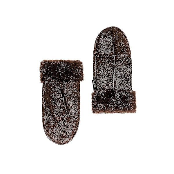 Äkta fårskinnvantar för kvinnor med omslagbar manschett {Db} Chocolate