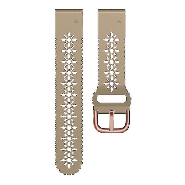 For Garmin Fenix 7s / 6s Pro / 5s Plus / Instinct 2s Hollow-out Flower Pattern Silicone Watch Band Adjustable Quick Release Soft Strap Replacement DB Khaki