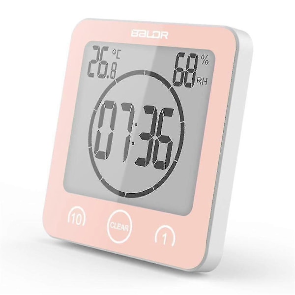 Badrumsklocka, Dusch Timer Alarm Digitala Klockor, badrum Vattentät Kökstimer Klockor Med Termometer Hygrometer För Dusch Matlagning M [DB] pink