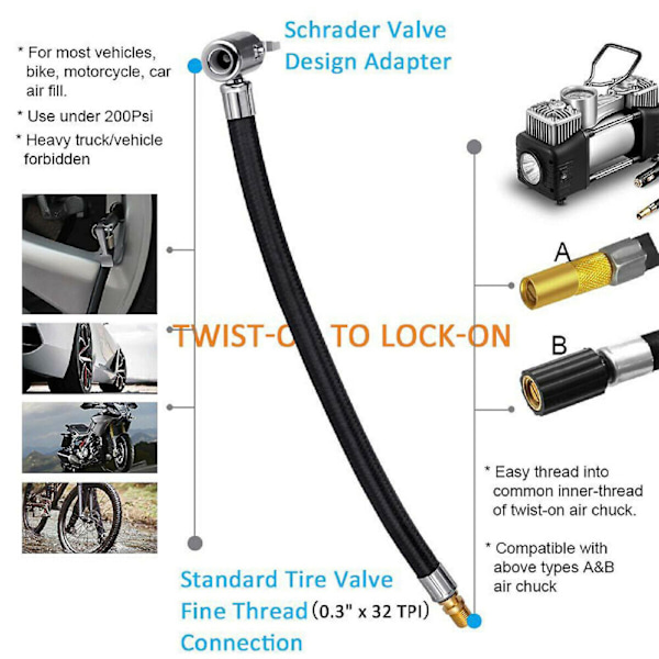 Inflatorslang Lätt Att Applicera Hög Flexibilitet Icke-tömd Bil Luftdäck Chuck Inflator Pumpslang [DB] 40cm
