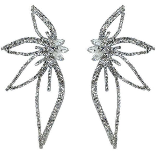 1 par overdrevne øredobber med bladformede rhinestones, glitrende tilbehør for kvinner, perfekt for fester [DB]