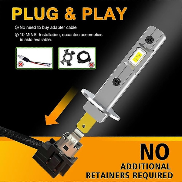 2 st LED-lampa H1 LED-strålkastare Mini Storlek Design Trådlös Fläktlös För Bil LED-lampa CSP-chip 13000LM Vit [Db] 4300K Warm White H1(24V)