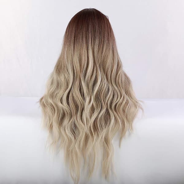 Kvinders Bølgede Paryk Medium Del Langt Krøllet Hår Gradient Blond