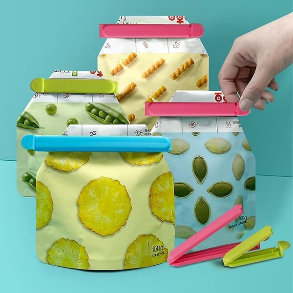 12 stk matposeklips, gjenbrukbar plast for oppbevaring av snacks