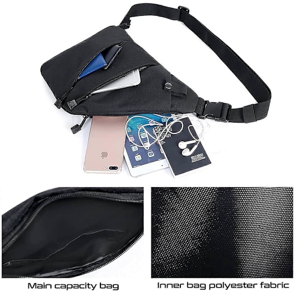 Midjeväska för män, dold bärryggsäck, crossbody-väska, mjukt pistolhölster, svart (vänster) [DB]