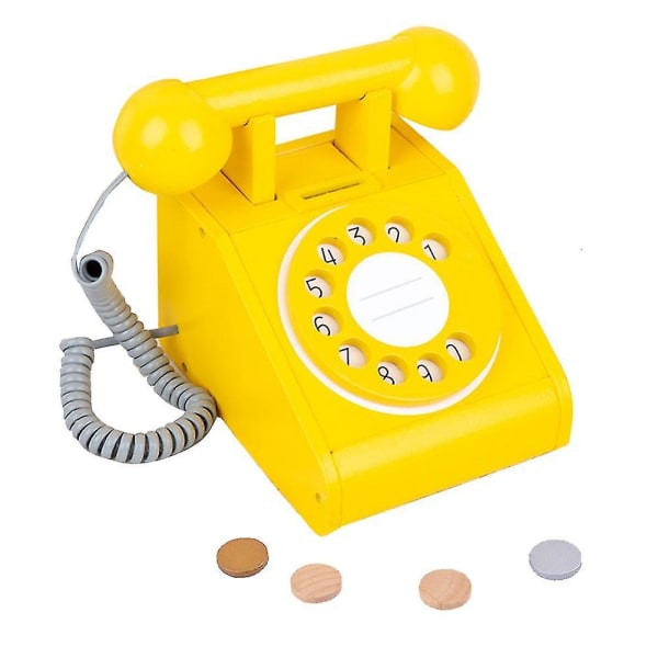 Kid Trä Lekstuga Dial Telefon Toy Interactive Pretend Phone db Yellow