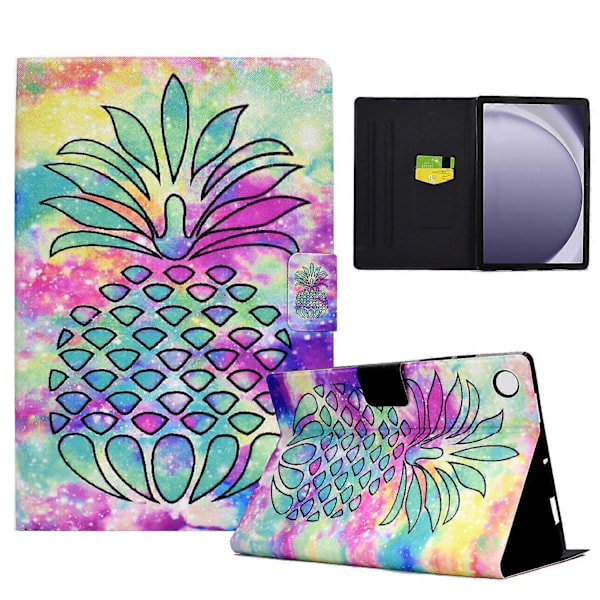 Kuvioitu nahkainen tablettikotelo Samsung Galaxy Tab A9+:lle, korttipaikoilla [DB] Colorful Pineapple