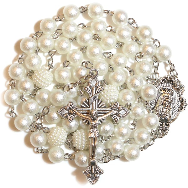 Rosary Beads Chaplet White Matt Resin Rosery Catholic Gifts, 23,2"