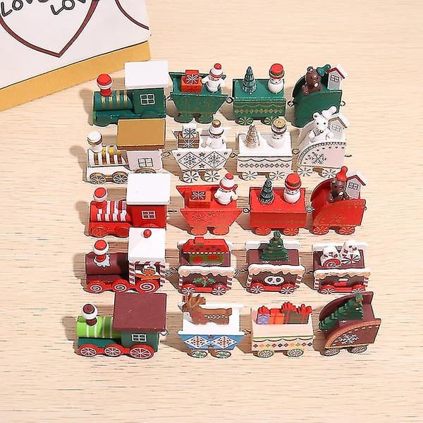 Mini trætog, juletogsdekorationer, julepynt, miniature campingvogn juledekoration