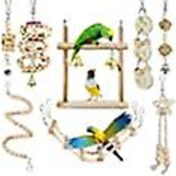 8-pak fugle-papegøje-legetøj tyggetøj med hængekøje-svingklokke-kæde til fugle, papegøjer, undulater, undulater, araer, dværgpapegøjer