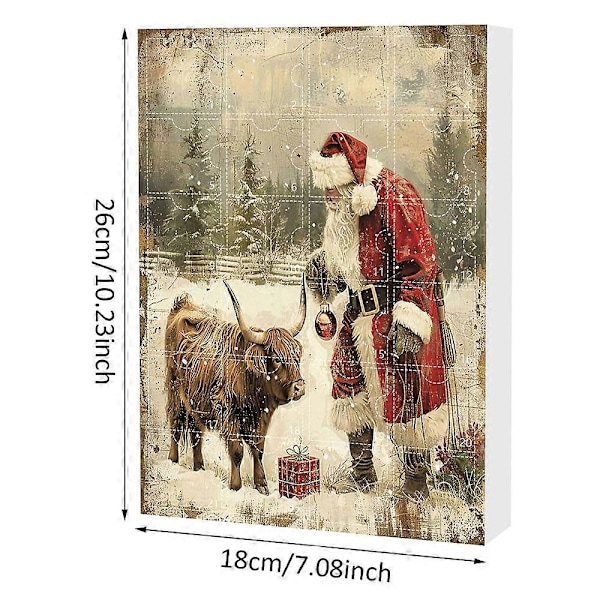 2024 Highland Cow Julkalender, 24 Unika 2D Ko-Hängsmycken, Barn & Vuxna 24 Dagars Julnedräkning Smycken Present {DB}
