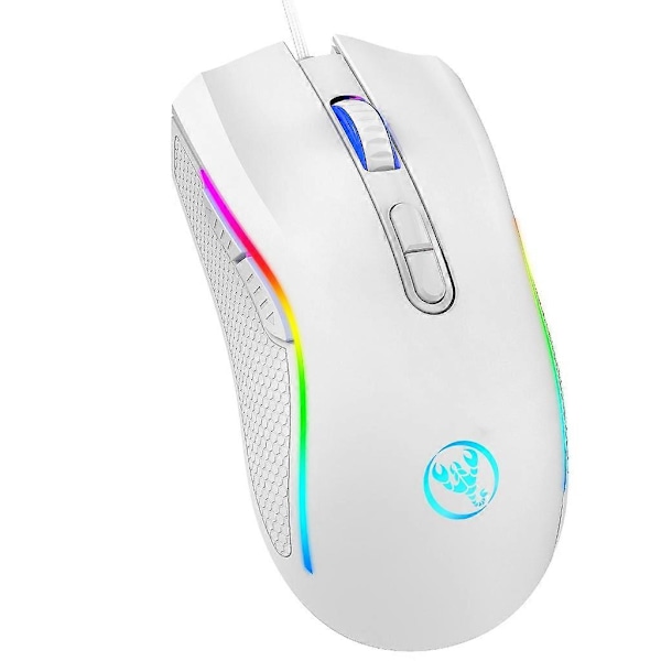 Cord Gamings Mus, PC Mus Andning RGB LED Precisions Justera 3200DPI db White