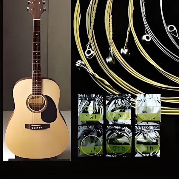 Set med 6 stålsträngar för akustisk gitarr, nya [DB]