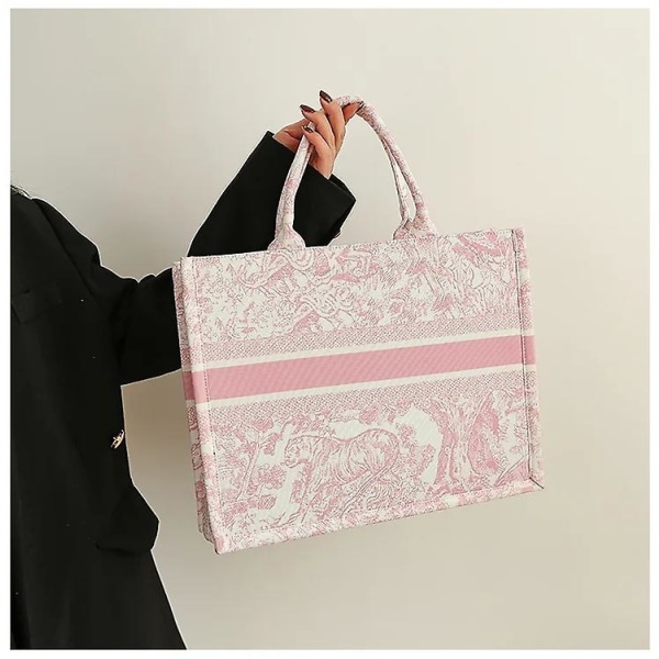 Pink Print Canvas Tote Book Shopper DB Pink